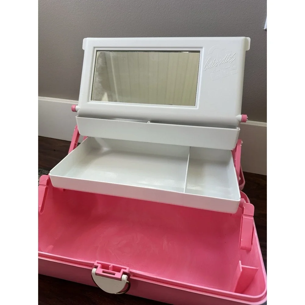 Vintage 1980s Caboodles of California Pink Lavender Makeup Case 3 Tier w/ Mirror